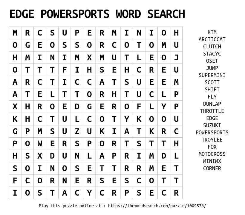 Download Word Search On Edge Powersports Word Search