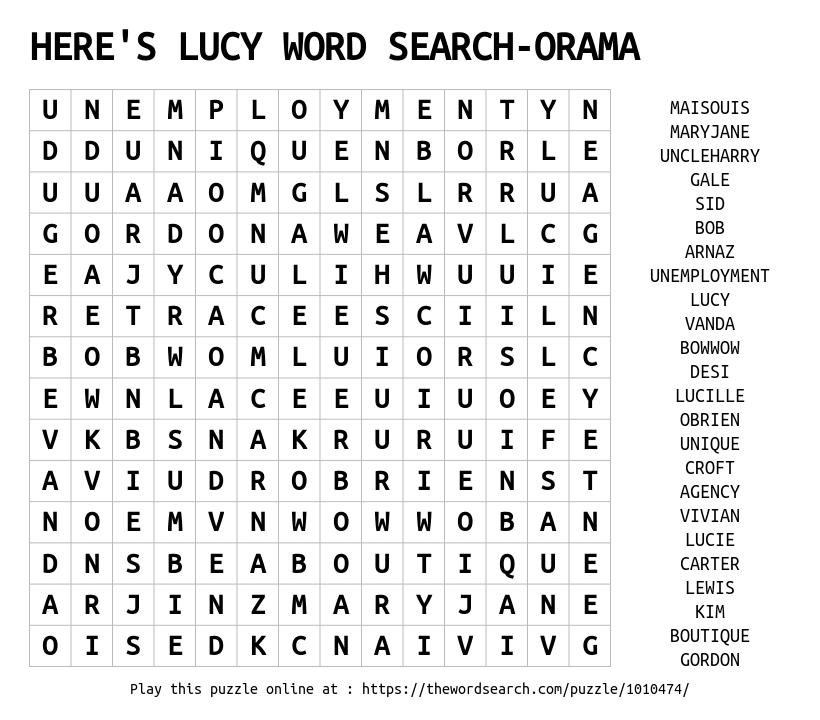 Word Search on HERE'S LUCY WORD SEARCH-ORAMA