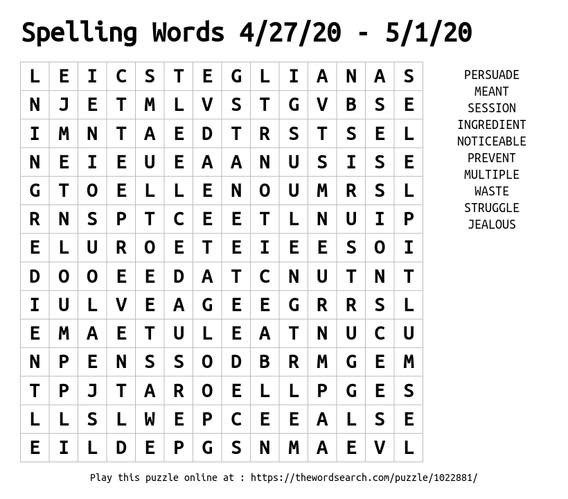 Download Word Search On Spelling Words 4 27 5 1