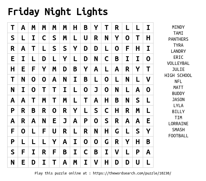 Download Word Search On Friday Night Lights