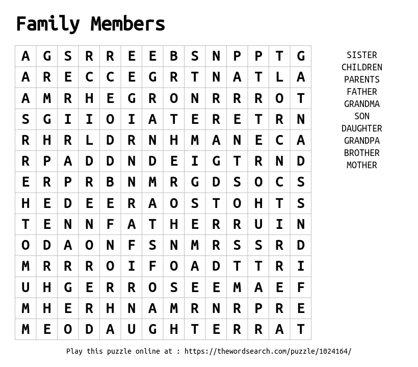 Download Word Search On Family Members