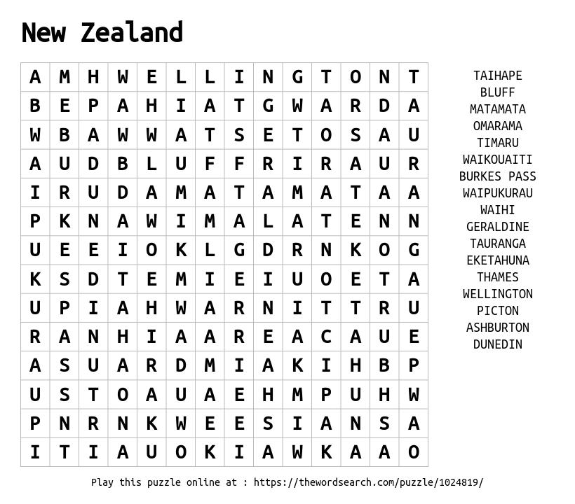 download word search on new zealand