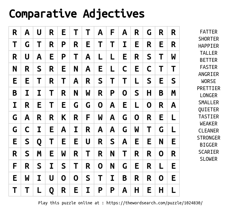 Comparative Adjectives Word Search