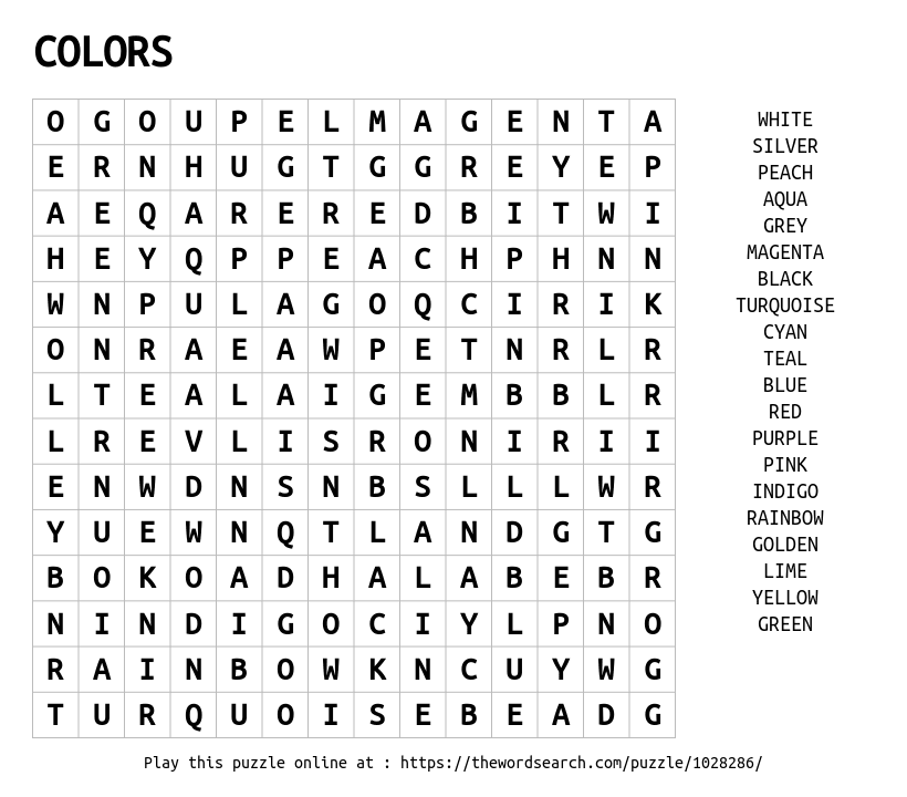 Download Word Search on COLORS