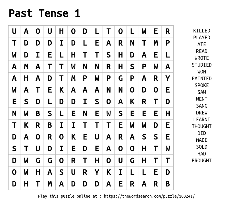Past Tense Word Search Worksheet