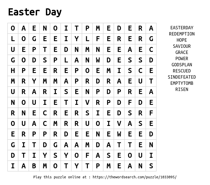 Word Search on Easter Day