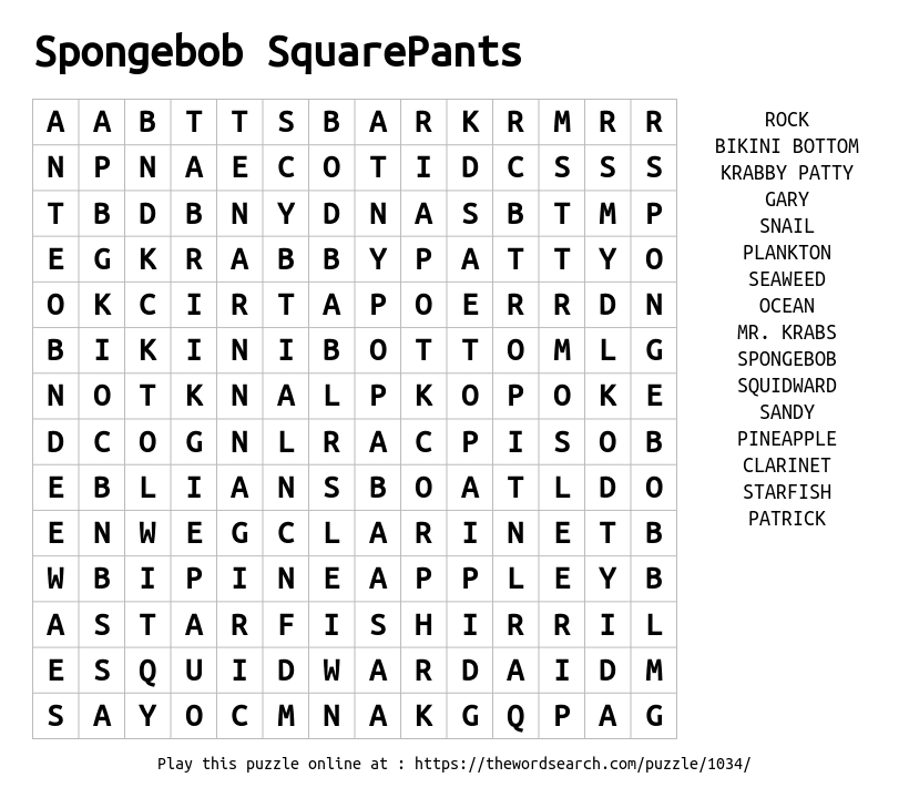 Download Word Search on Spongebob SquarePants