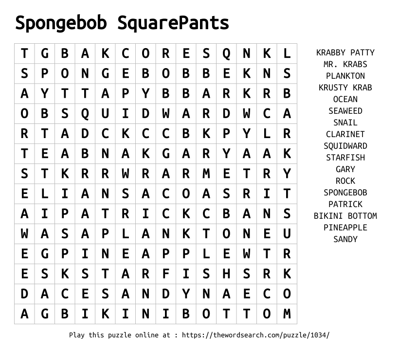Download Word Search On Spongebob SquarePants