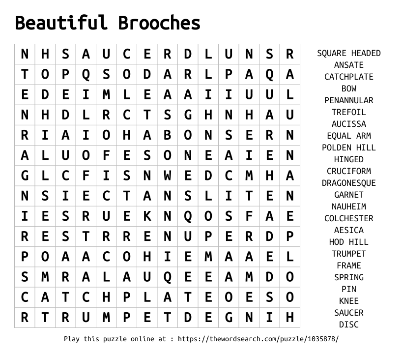 Word Search on Beautiful Brooches