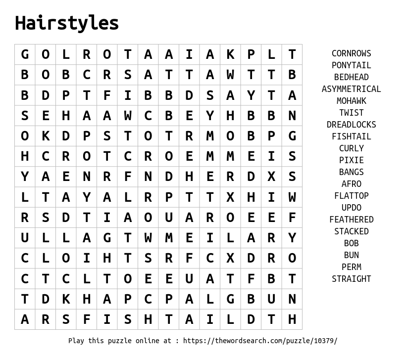Word Search on Hairstyles