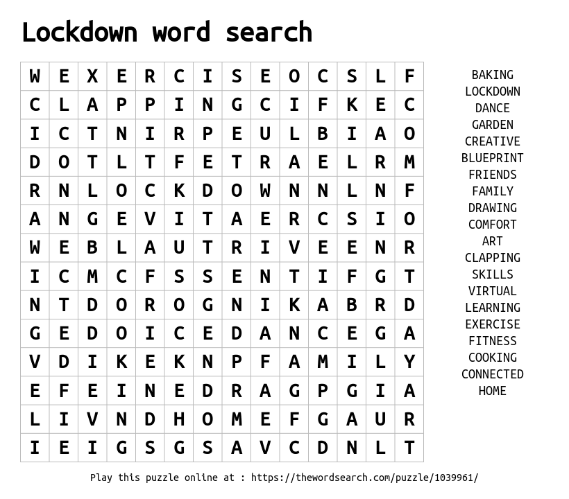 lockdown word search word search