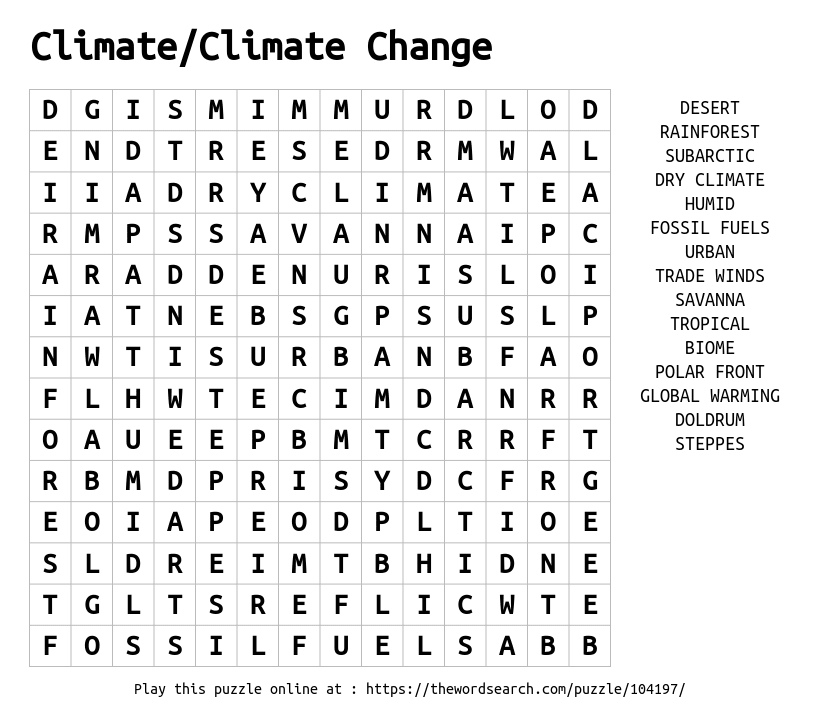 Climate/Climate Change Word Search