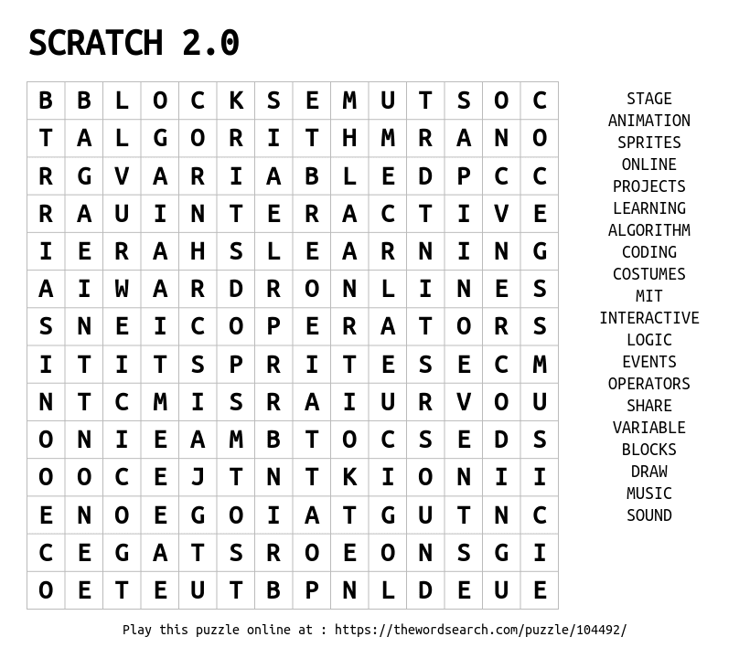 SCRATCH 2 0 Word Search