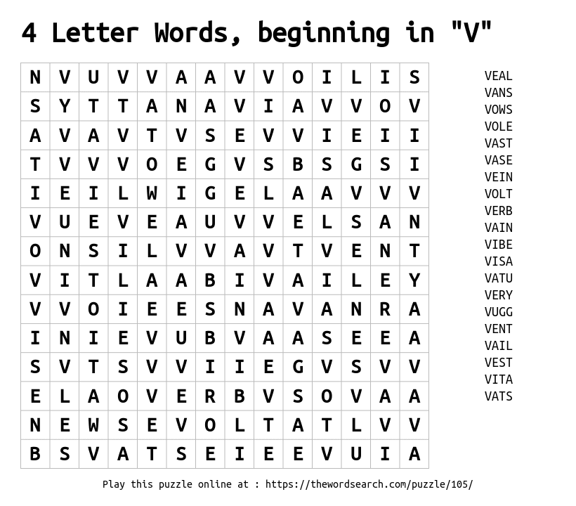 Download Word Search On 4 Letter Words Beginning In Quot V Quot