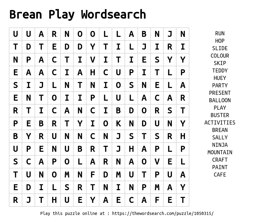 Word Search on Brean Play Wordsearch
