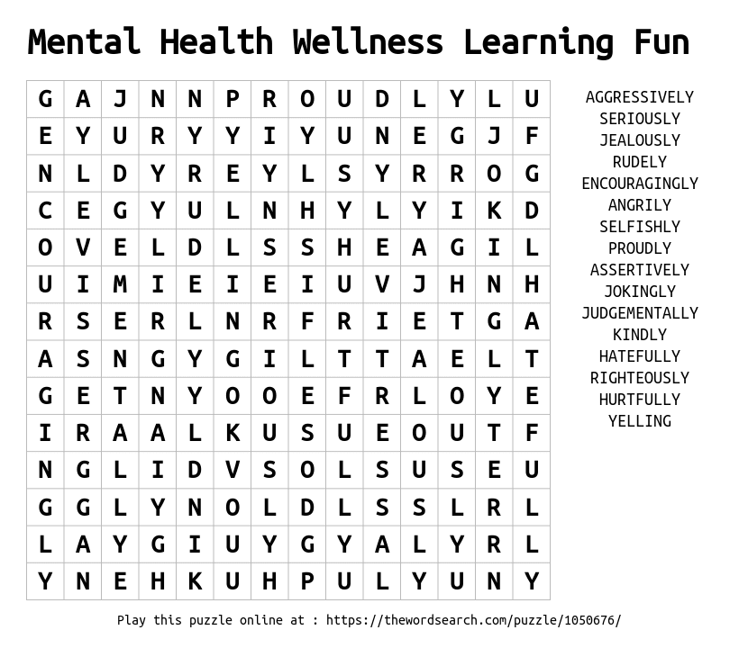 Download Word Search on Mental Health Wellness Learning Fun