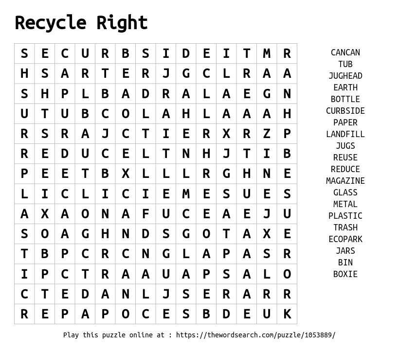 download word search on recycle right