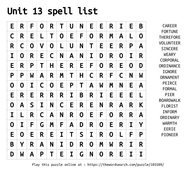 Download Word Search On Unit 13 Spell List