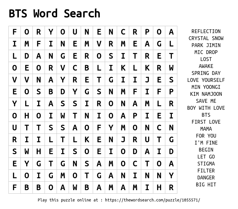 BTS Word Search Word Search