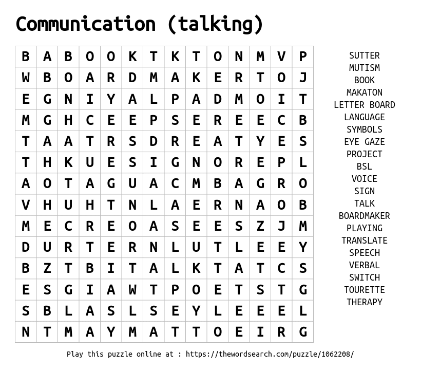 Download Word Search On Communication talking 