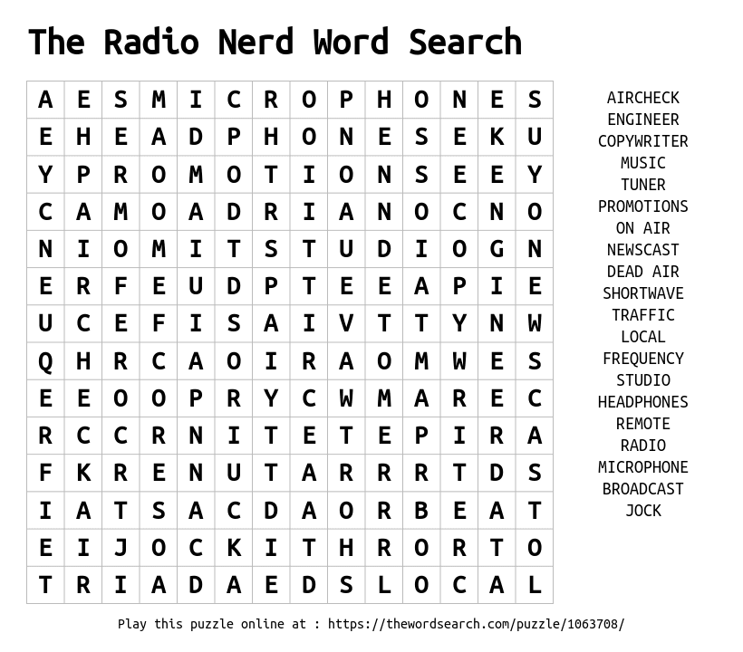 Download Word Search On The Radio Nerd Word Search