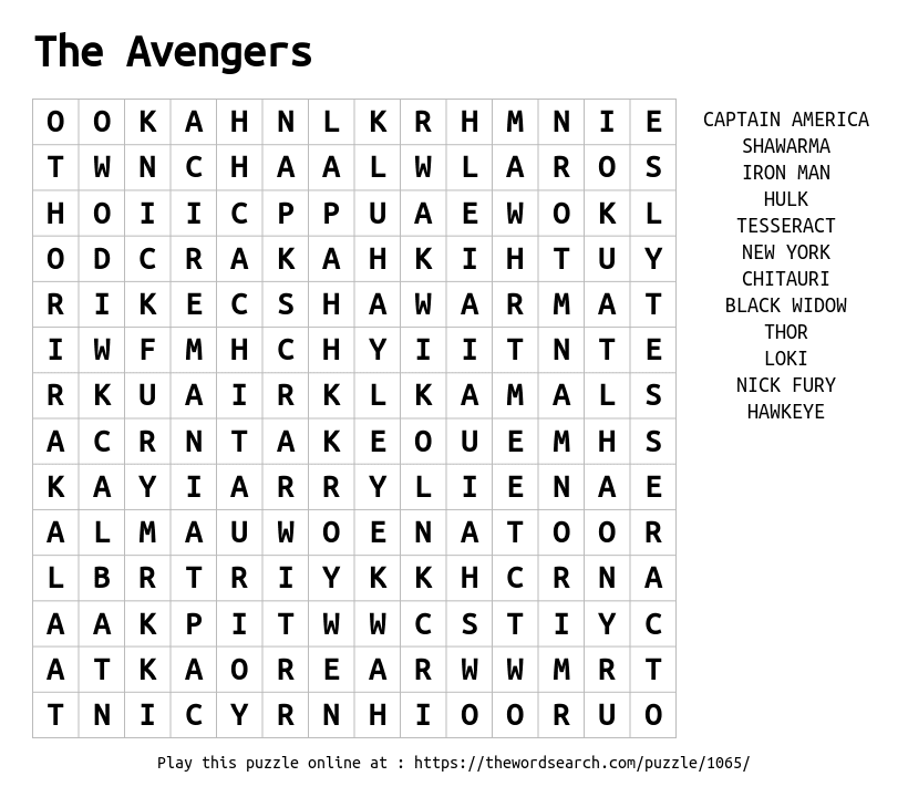Word Search on The Avengers