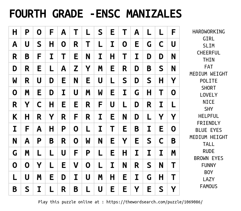 Download Word Search On Fourth Grade -Ensc Manizales