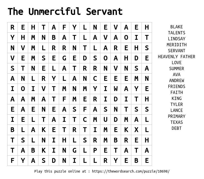 Download Word Search On The Unmerciful Servant