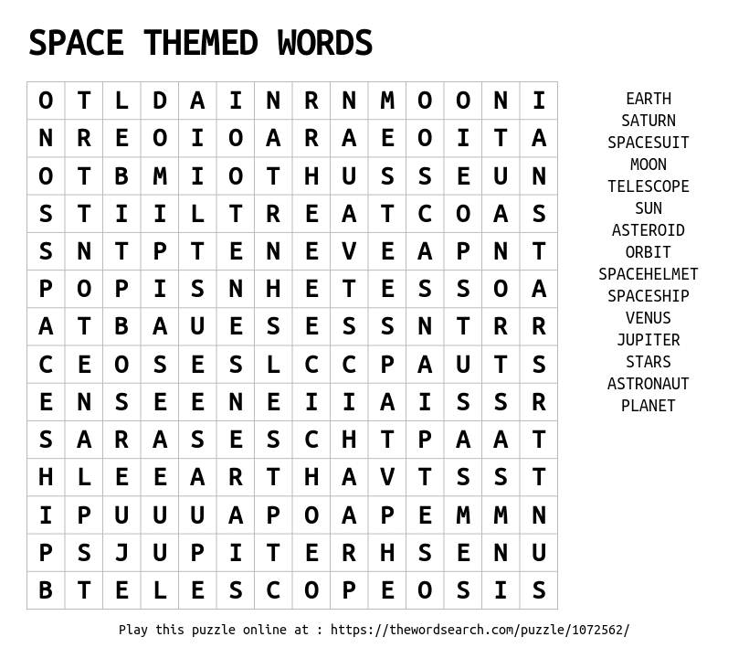 solar system word search puzzle