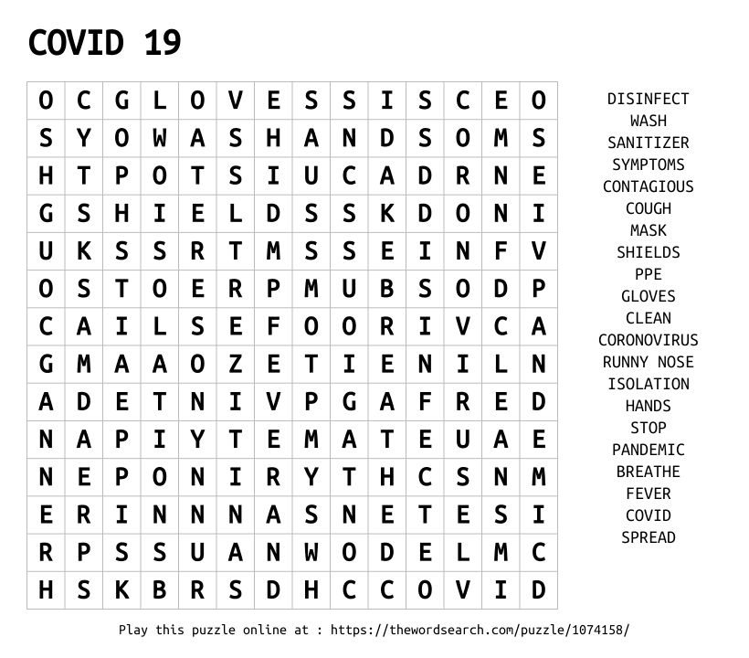Word Search on COVID 19 