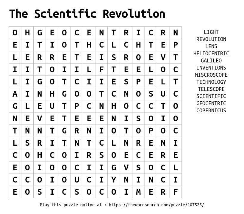 Printable Scientific Revolution Word Search