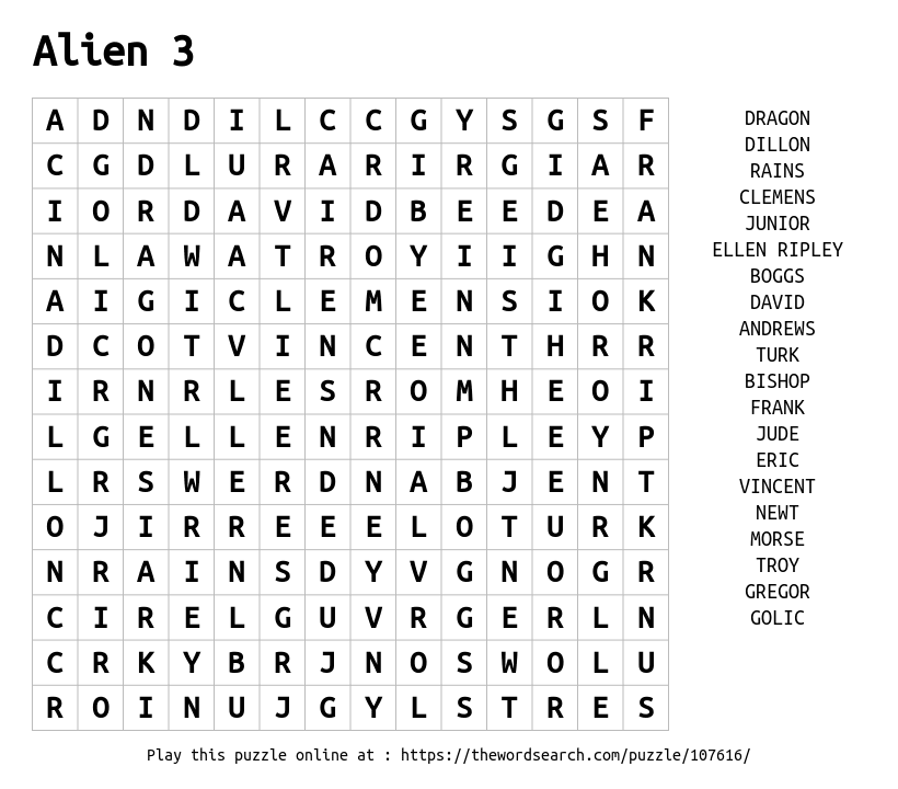 Word Search on Alien 3