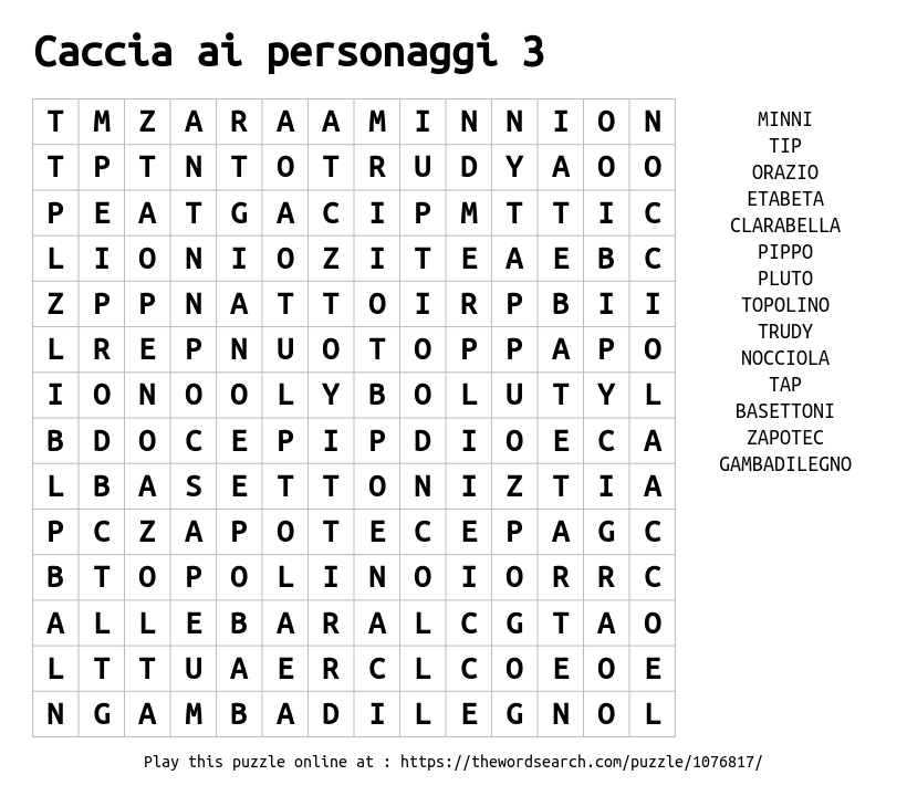 Word Search on Caccia ai personaggi 3