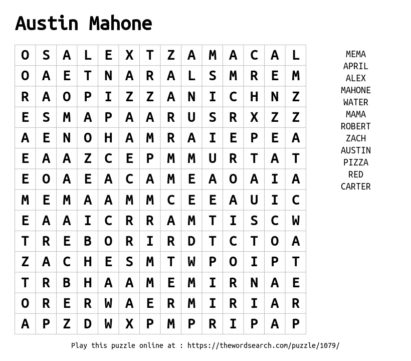 Word Search on Austin Mahone