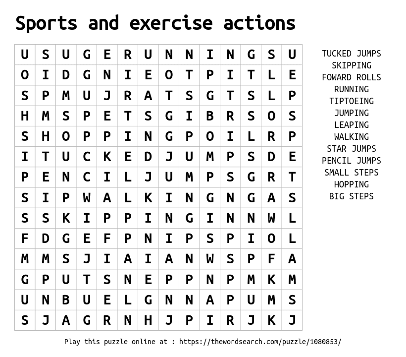 Download Word Search on Sports and exercise actions