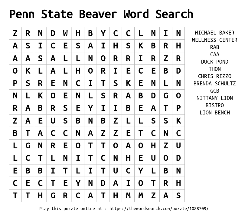 Download Word Search On Penn State Beaver Word Search