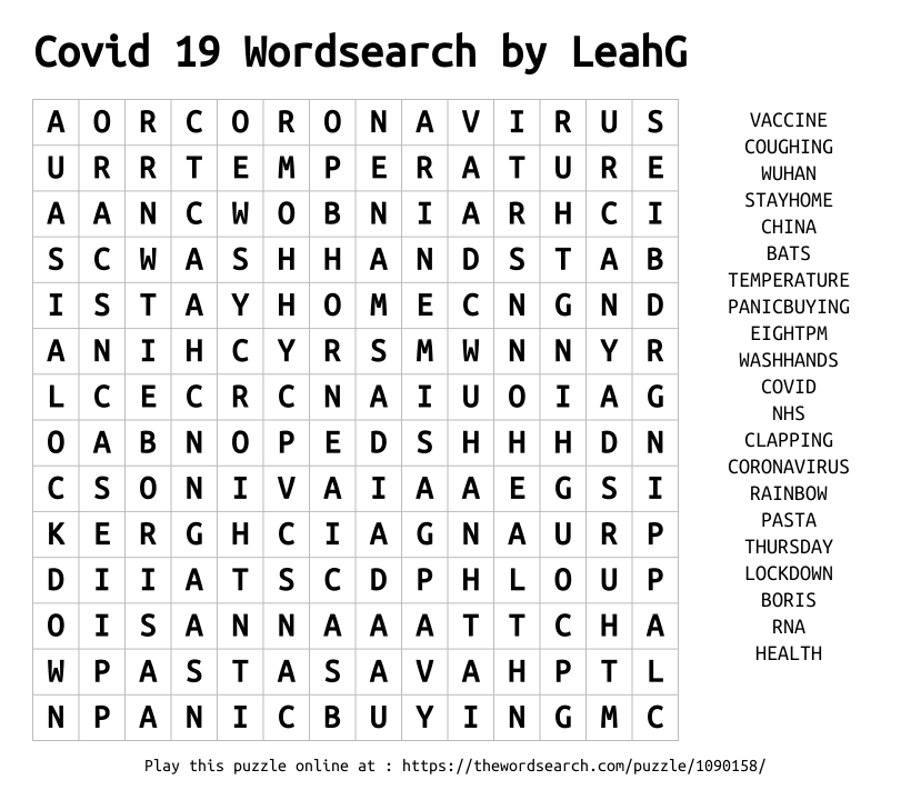 Word Search on Covid 19 Wordsearch by LeahG