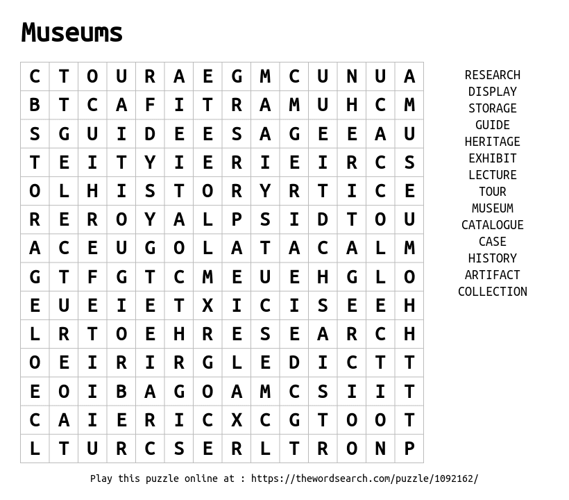 Download Word Search On Museums