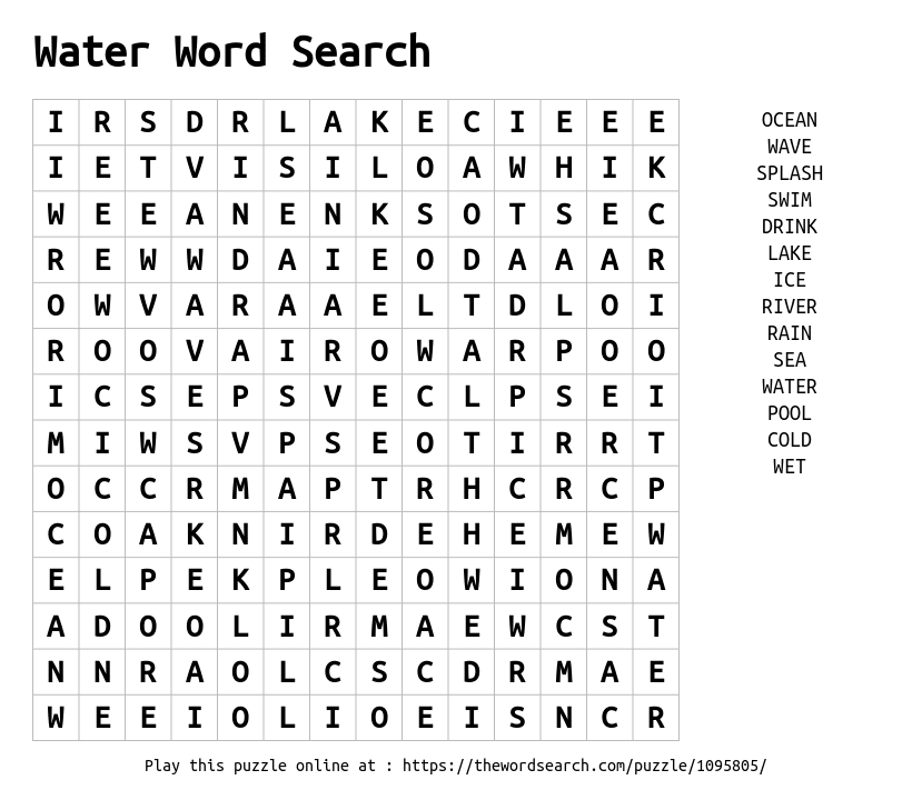 Water Word Search Word Search