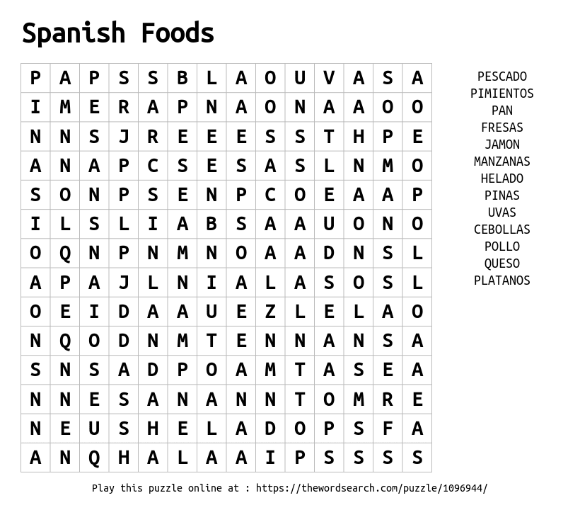 Download Word Search On Spanish Foods