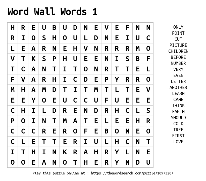 Download Word Search on Word Wall Words 1