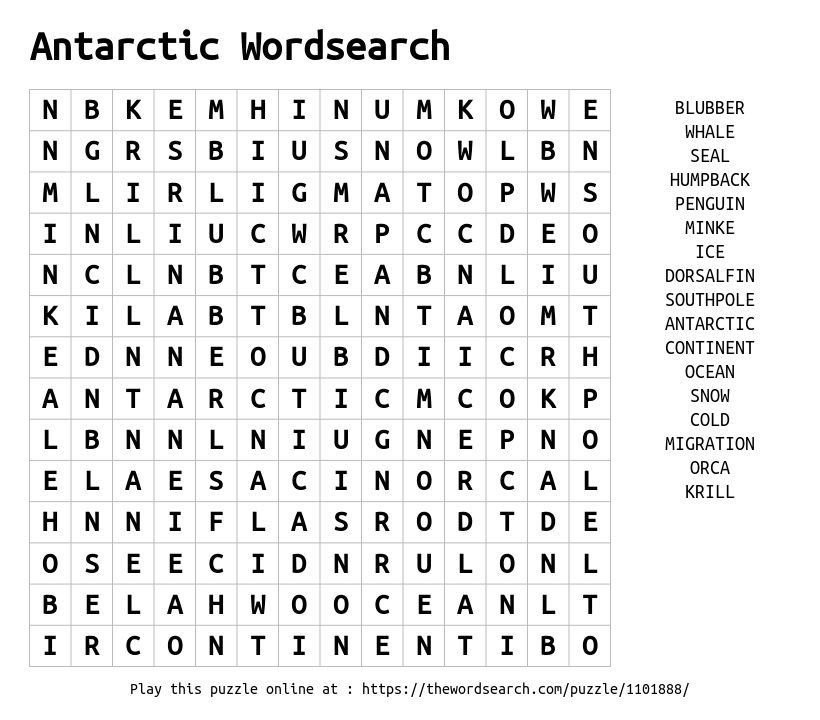 Download Word Search On Antarctic Wordsearch