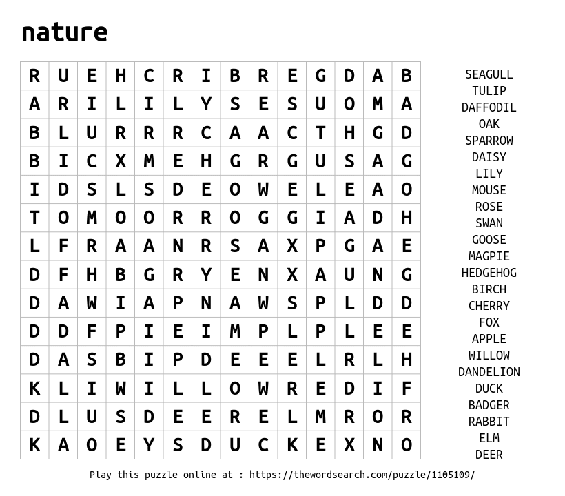 download word search on nature
