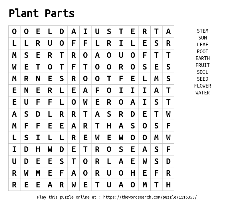 Download Word Search On Plant Parts