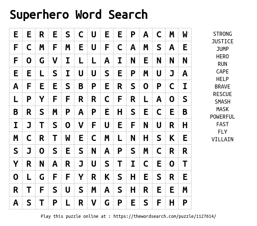 Download Word Search On Superhero Word Search