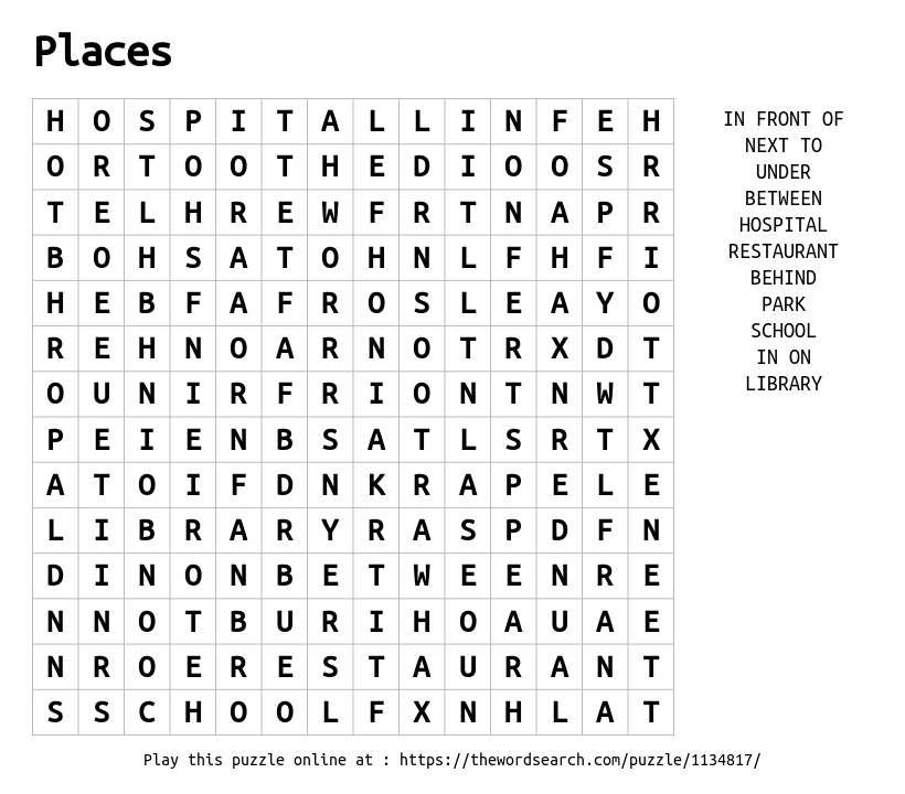 download word search on places