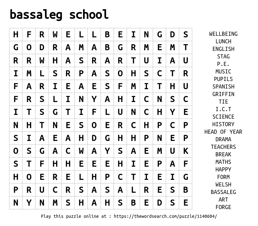 Word Search on bassaleg school