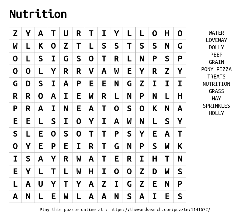 Word Search on Nutrition