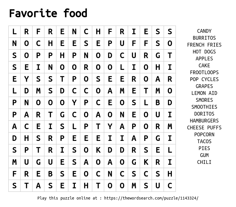 Download Word Search On Favorite Food