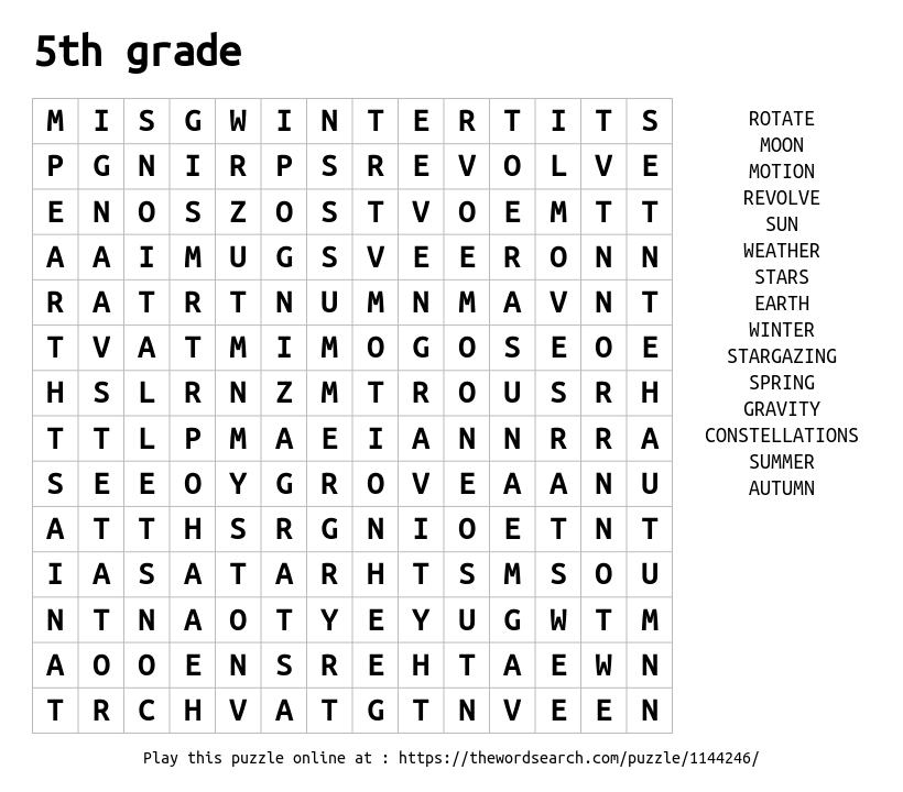 Word Search 5th Grade Vocabulary